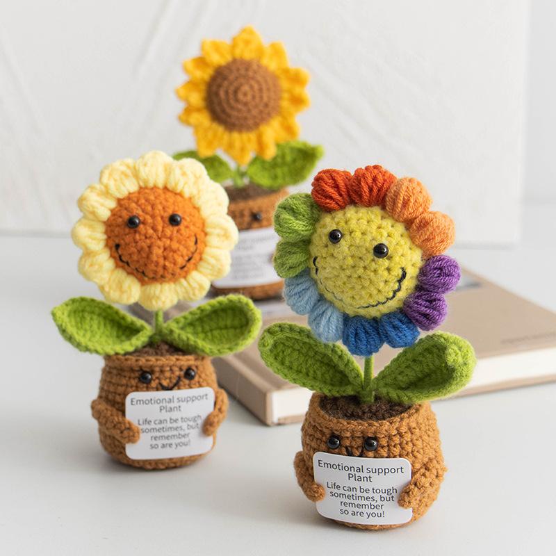 Emotional Support Crochet Sunflower Cute Knitted Flowers Potted Table Decor Graduation Gift Knitting Flower Pot Desk Accessories
