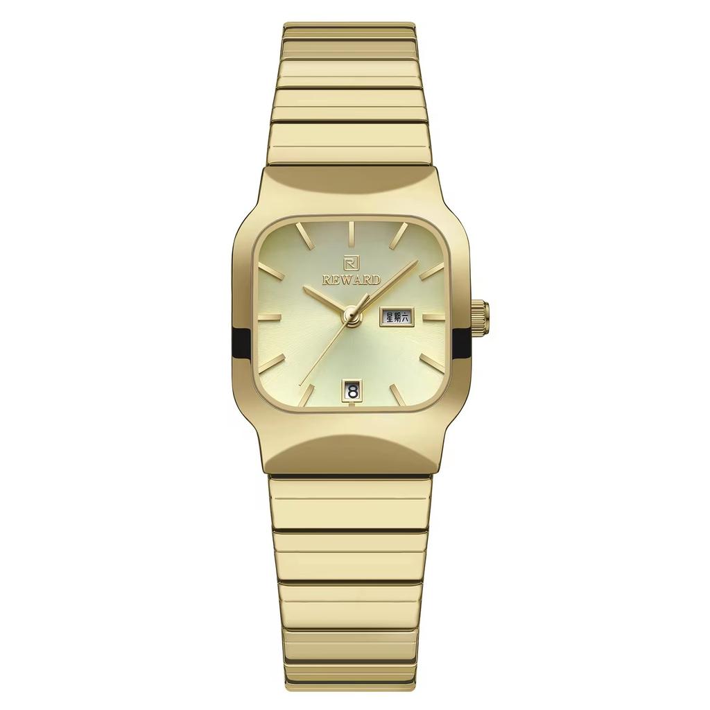 REWARD RD611264M 611264 Beliebte Damen- und Herren-Armbanduhr Liebhaber Quadratisch Komplettkalender Stahlarmband Quarzuhren für Paar
