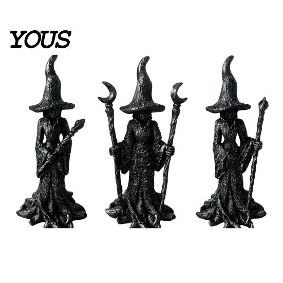 Resin Witch Decoration Statue, Gothic Halloween Figurine, Dark Night Collectible Fantasy Ornament for Desktop, Bookshelf, Home, Office Decor Art