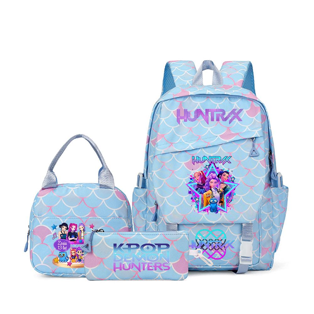K-Pop Demon Hunter Girl Group Backpack Demon Boy Group Cartoon Anime Lunch Bag Pencil Case Three-Piece Set
