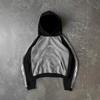 Street Print Hooded Sweater, Black and Gray Sleeve Side Flame Print Top, Loose Casual Hoodie