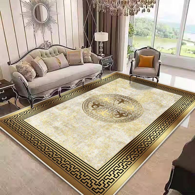 Golden Border Luxury Carpet Soft Foldable Large Rugs for Living Room Easy Clean Non-slip Mat Kids Safe