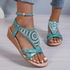 Fashion Bohemia Glitter Totem Decoration Cross Strap Sandals Women 2025 Summer Low Wedge Heel Sandals Luxury Beach Slip On Shoes Size 43