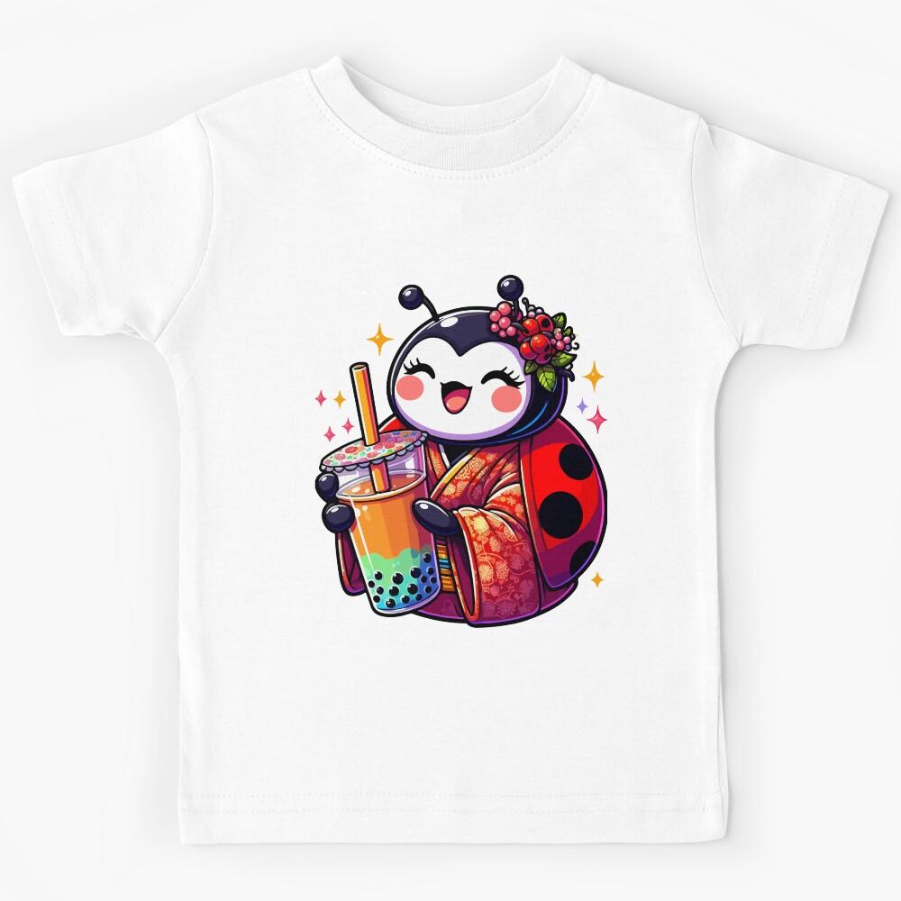 Ladybug Bubble Boba Tea Anime Cute Kawaii Kids T-Shirt 100