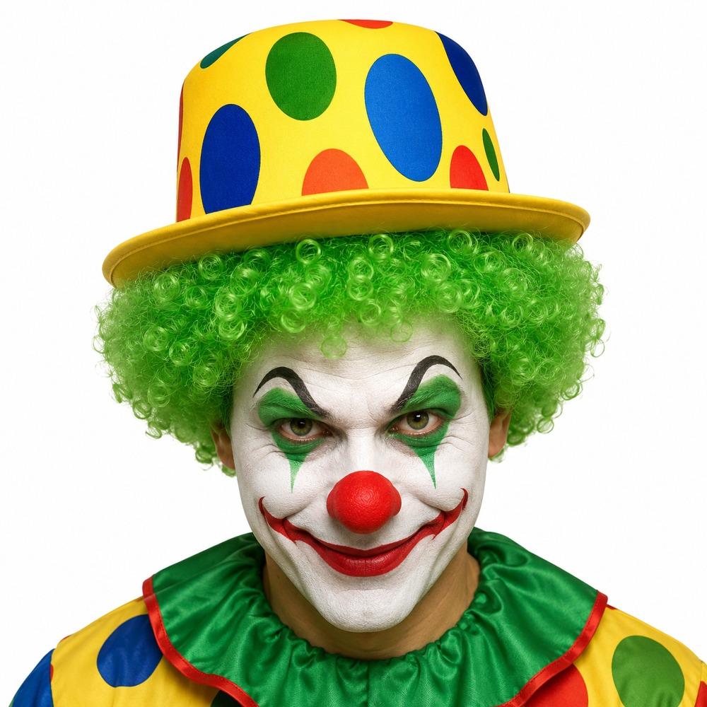 Colorful Afro Clown Wig Top Hat Set Funny Polka Dot Print High Hat Kinky Curly Wig Carnival