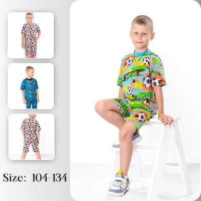 Boy’s Summer Set (T-Shirt + Shorts) – Breathable Knit, Colorful Print, Summer, 6473-002 HC