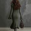 Women's 1/4 Zipper Bell Sleeve Sweater Long Fishtail Dress Knitted Tight Dress