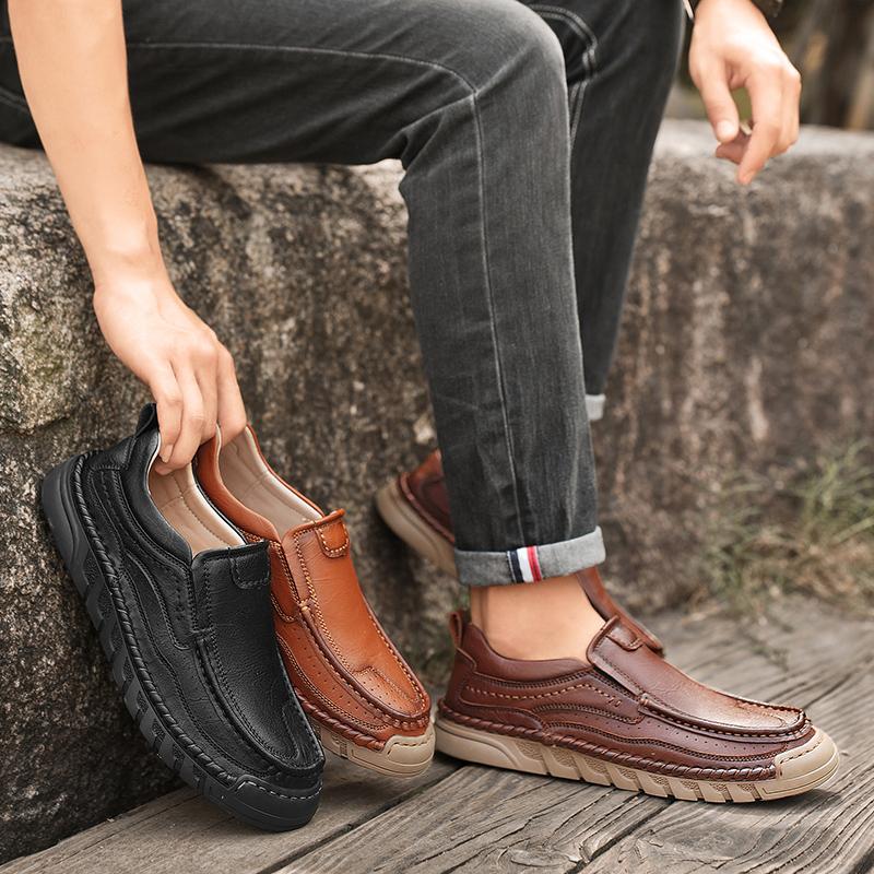 Mocasines de cuero hechos a mano para hombre, mocasines casuales y cómodos, sin cordones, planos, para caminar, gran oferta