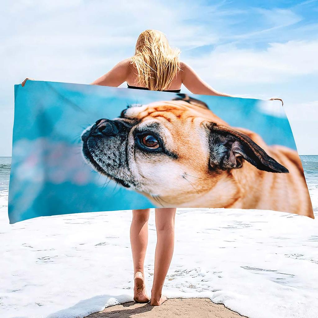Microfiber Sand Free Beach Towel Thin Quick Fast Dry Super Absorbent Oversized Large Lightweight Towels for Beach Pool Pug Dog