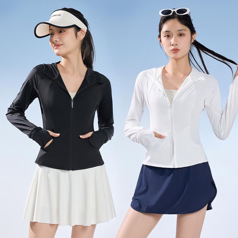 2025 Slimming UPF50+ Nylon Hooded Yoga Jacket - Long Sleeve, Sun Protection, Versatile for Outdoor Summer Activities
