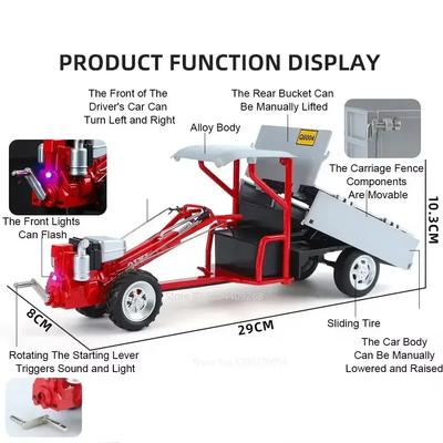 1:16 Retro Gehtraktor Modell Spielzeugauto Handkurbel Ton Licht Hinterer Kipper Heben Druckguss Metall Fahrzeug Geschenke für Kinder