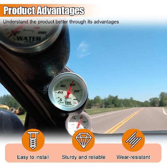 Black Triple Pillar Gauge Pod Holder, Plastic 3 Hole 52Mm Automotive Digital Gauge Bracket, Universal A-Pillar Gauges Mount Accessories For Most