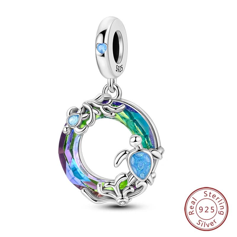 100% Copper Blue Round Crystal Life Tree Angel Star Moon Pendants Charms Fit Original Bracelets Diy Jewelry