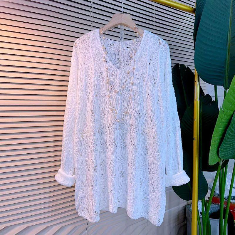 

Вязаный свитер с длинным рукавом большого размера - Свободный крой для осени 2XL чёрный