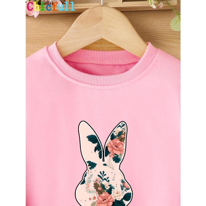 European Sizes Easter Kids' HAPPY EASTER Floral Bunny Print Creative Casual Round Neck Sweatshirt