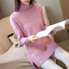 Semi-turtleneck autumn and winter pullover sweater medium and long loose long-sleeved bottoming shirt solid color knitted sweater women's clothing