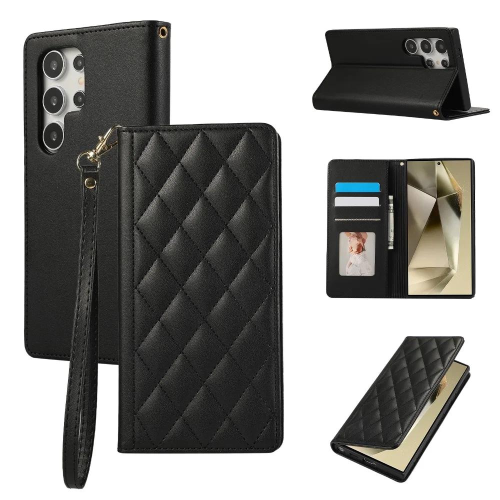 Wrist Strap Leather Phone Case for Samsung Galaxy A06 A16 A15 A35 A55 A25 A14 A24 A34 A54 A33 A53 Wallet with Card Holder Cove