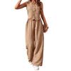 Women's Summer Two Piece Outfit Sleeveless V Neck Button Down Vest High Waist Wide Leg Pants Set Casual Office Lady Suit