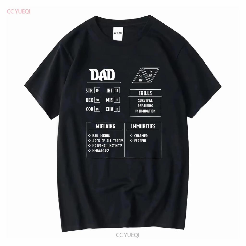 Dad Character Sheet T Shirt DnD Role Playing Vintage Washed Stylish Casual Homme Top For Everyday Wear Fashion Graphic Soft
