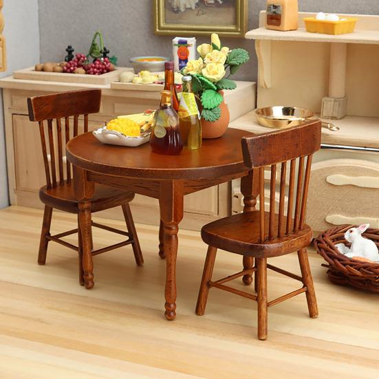 Miniature Dining Table Chair Set Handmade 1:12 Miniature Furniture Retro Doll Mansion Furniture for Girls Boys Pretend Play