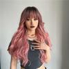 26 Inch Brown Gradient Pink Ombre  Long Curly Hair With Bangs Elegant and Fashionable Synthetic Wig For Ladies KTB