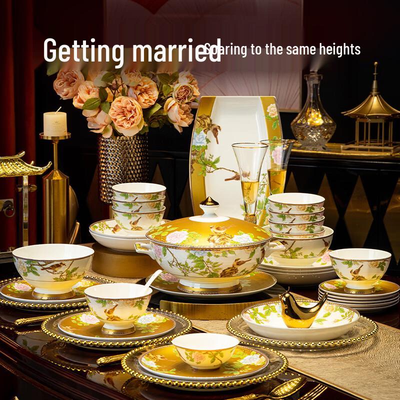 Jingdong Crafted Biyi Shuangfei 60-Piece Bone China Dinnerware Set