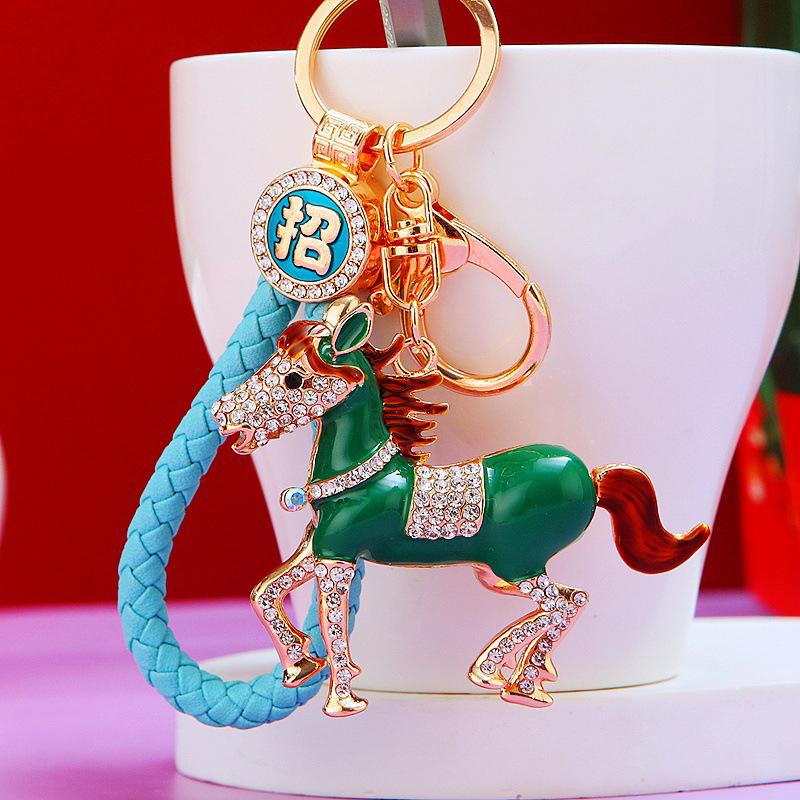 Rhinestone Pony Car Keychain Metal Bag Pendant Keychain Ring Year Of The Horse Zodiac Charm