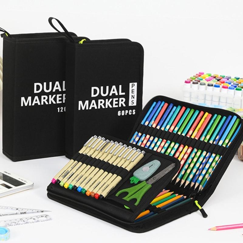 Drawing Pencil Case Large Capacity Pencil Case 60/72/100/120 Slots Coloring Pencil Holder Case Art Marker Carrying Case