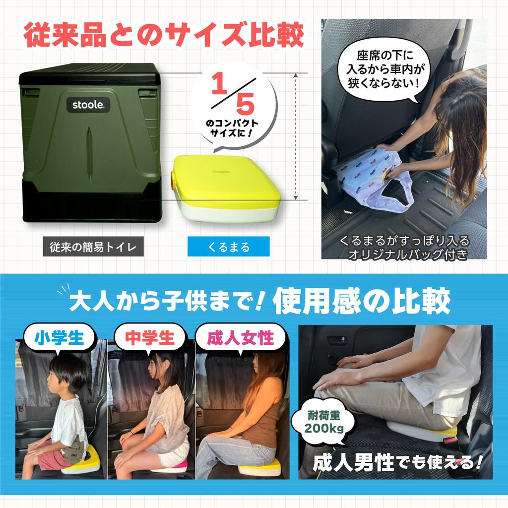 Stoole “Kurumaru” Portable Car Toilet, Emergency/Traffic Jam/Camping, with Waste Bags & Solidifier, Fresh Pink (200 Kg Load)
