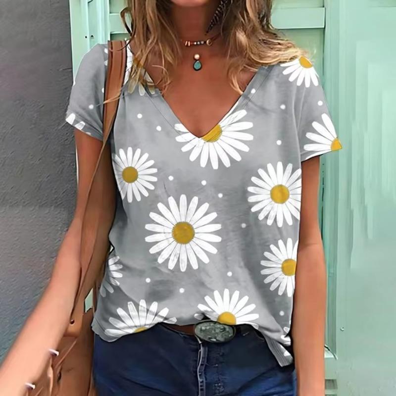 Женская футболка с принтом летних цветов Футболка больших размеров Женская одежда — фото 2