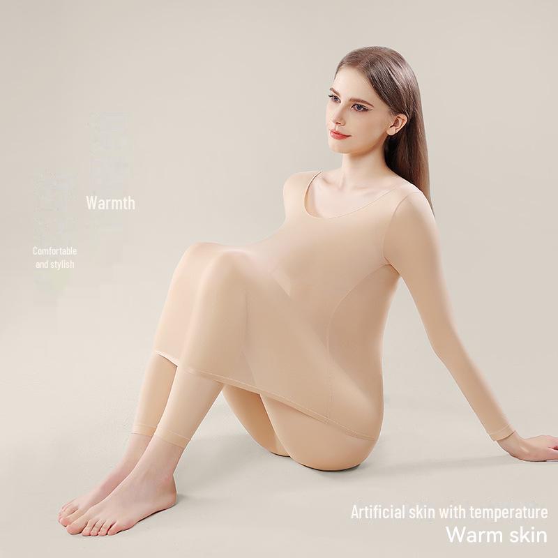 Women's Seamless Thermal Underwear Set: Skin-Beautifying, High-Elastic, Long-Sleeved Top & Pants