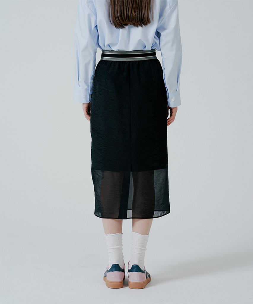 Pin Black Layered Slit Midi Skirt