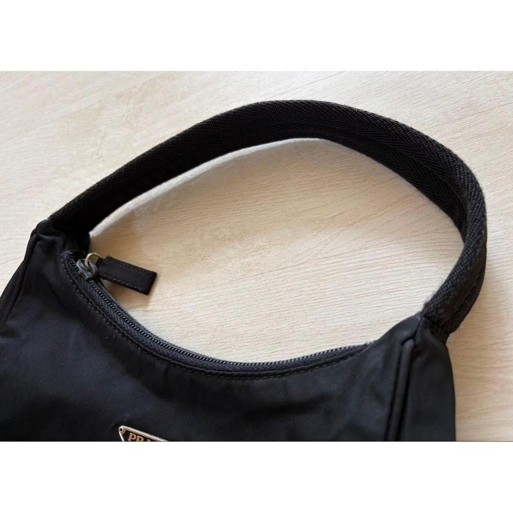 Used PRADA Accessory Pouch Mini Bag Pocono Nylon Black Triangle Logo