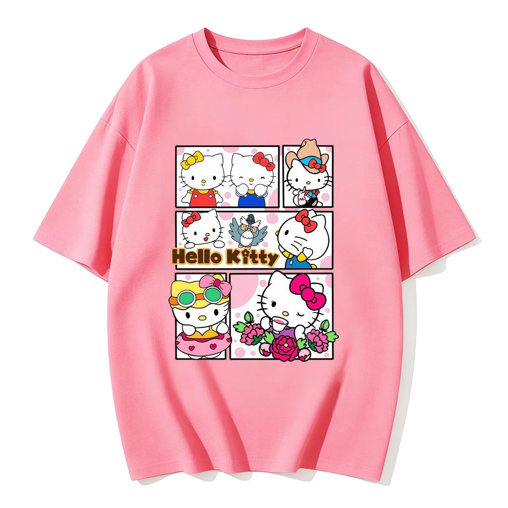 2026 New Summer Cute HelloKitty TShirts Soft Cotton Short Sleeve Tees for Parents Kids Breathable Casual Daily Outfit Tops