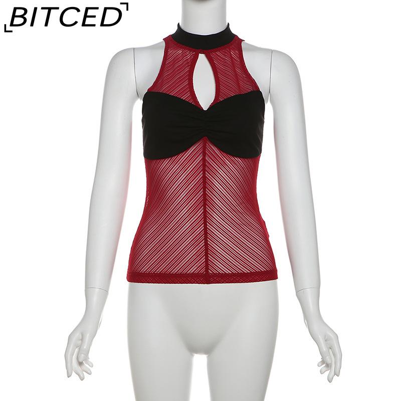 BITCED Summer Women's Fashion Sexy O-Neck Sleeveless Mesh Tank Top