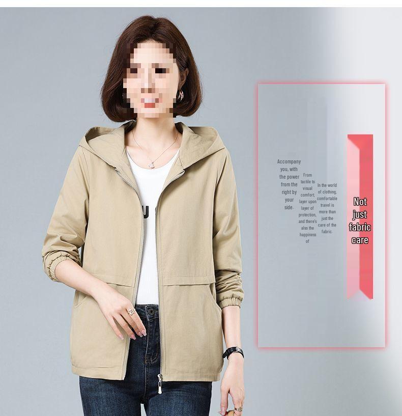 Women's Plus Size Hooded Short Jacket - Casual Spring/Autumn Outerwear for Middle-Aged Women