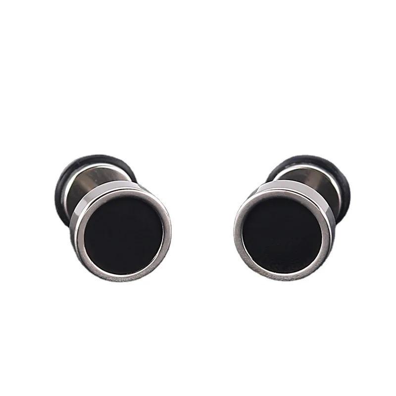 2pcs 16G Titanium Steel Men s Earings, Round Black Oil Drip Stud Earrings For Men Fashion Stainless Steel Punk Jewelry Gift 8MM красный