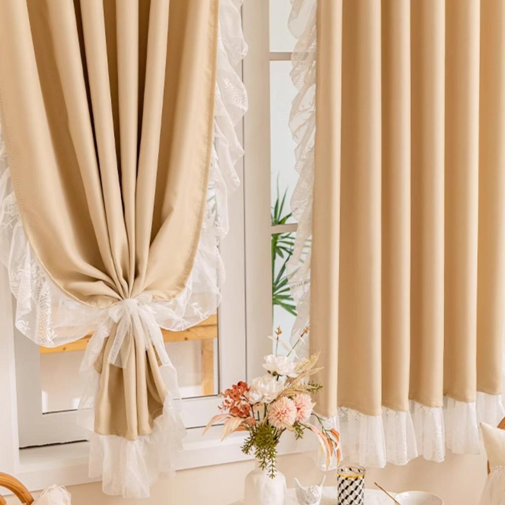 Blackout Curtain with Lace Trim – Gold Foil Velvet, Hook Top, Thermal Insulated, 1 Panel for Bedroom/Living Room