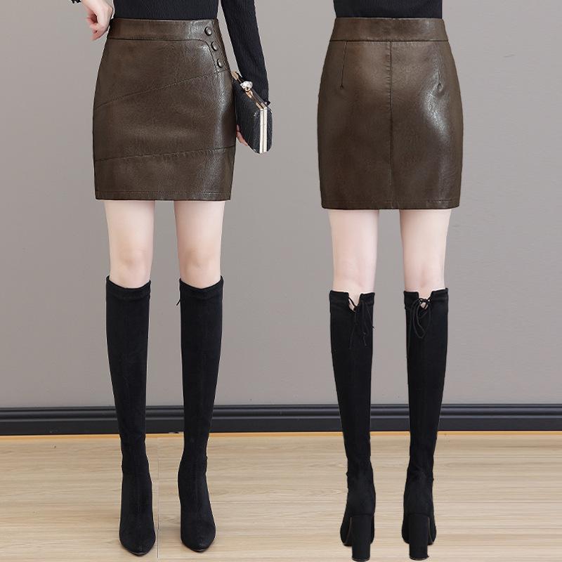 

2025 High-Waisted Leather A-Line Midi Skirt - Women s Autumn/Winter Design XXL кофейный
