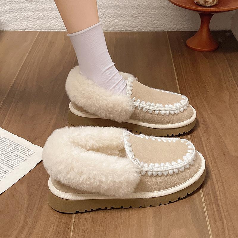 Women's Large Size Soft Sole Heightening Winter Warm Fur One Anti-slip Snow Boots Plush Lined Ankle Boots Outdoor Sports Cotton Boots