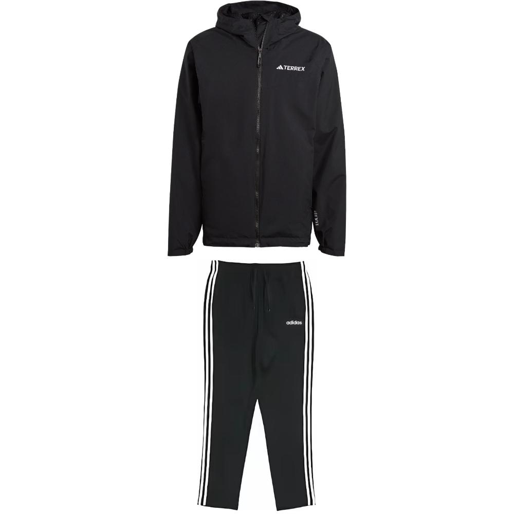 

Adidas Solid Color Comfortable Hooded Jacket Knit Long Pants Casual Sports Suit Men suit Black IP1435+DU0456 XL