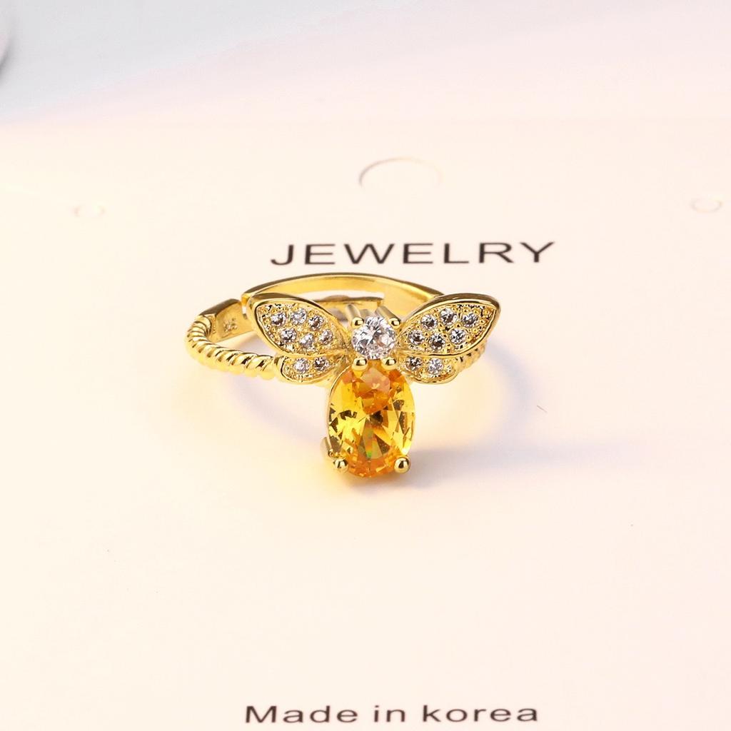 New Colored Jewelry Citrine Bee Ring Opening Adjustable