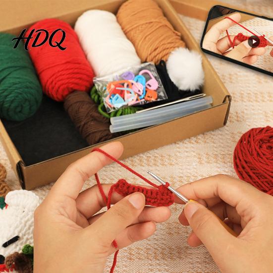 Handmade Cup Mat Christmas Bear Fruit Crochet Coaster Kit DIY Crocheting Beginner Friendly Set with Accessory Knitting Round Mug for Table
