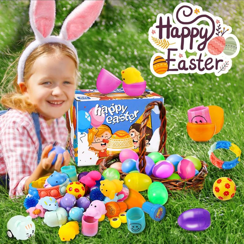 60-Piece Prefilled Easter Eggs with with Toys - Ready-to-Use Easter Egg Hunt Kit for Kids, Boys & Girls - Non-Candy Party Favors