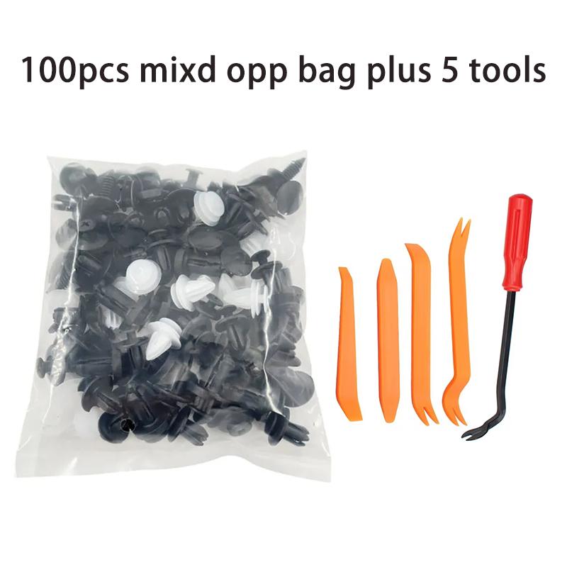 100 car fastener clip kit, fender rivet clip, body push fixing pin rivet, bumper, door trim panel fixing clip