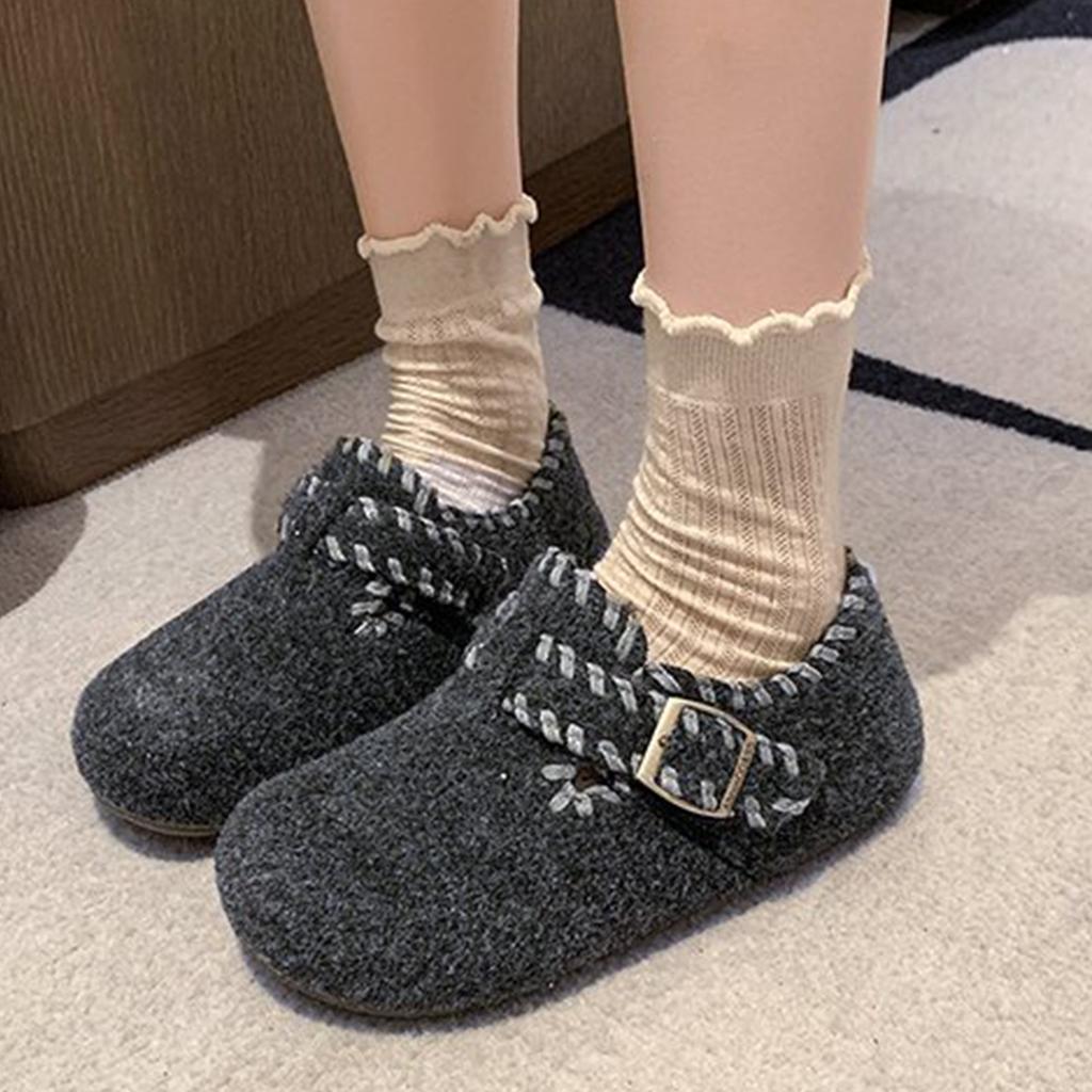 Wool Version~ Inner Height Increase 4cm Birkenstocks, Women's One-pedal Woolen Velvet Cotton Shoes, Lazy Single Shoes, All-inclusive Birkenstocks