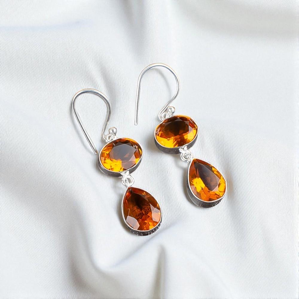 Natürlicher Citrin Edelstein 925 Sterling Silber Schmuck Handgefertigte Ohrringe 1,88" EE-73-1