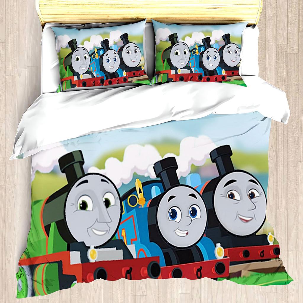 Cartoon Train Print Thomas Quilt Cover 3D Cute Decor Print Comfortable Bedding Set Teenager Children Soft Breathable Bedding