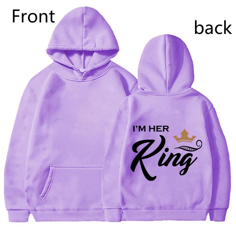 Fashion King & Queen Couple Hoodies Long Sleeve Pullover Couples Matching Outfits Streetwear Lovers Clothes Valentine Day Gifts