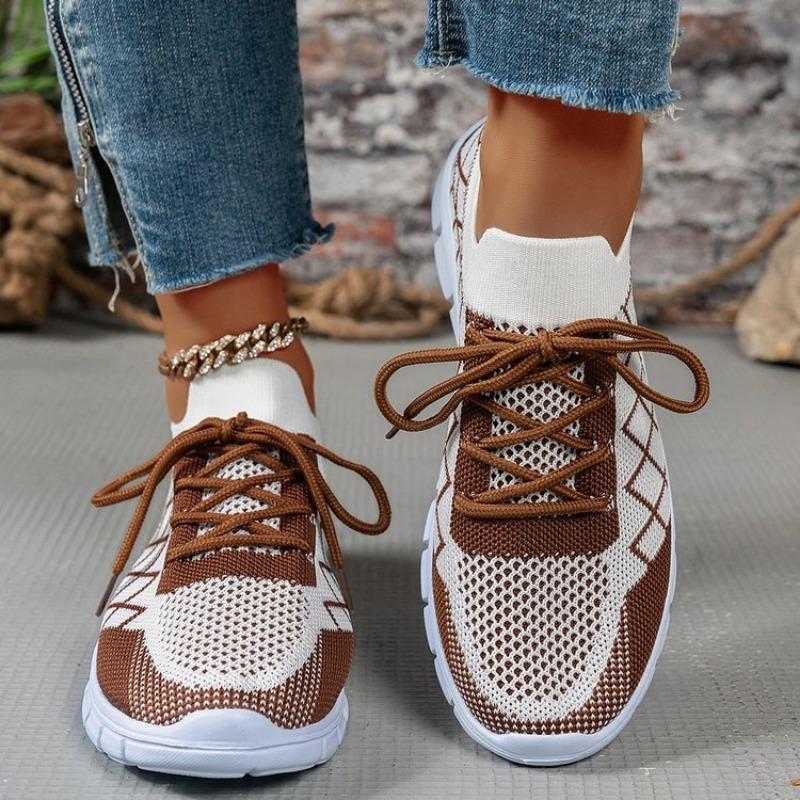 Large size spring new fly-woven breathable lace-up women's flat-bottomed lace-up sports women's shoes